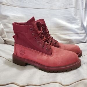 Timberland Red Leather Heritage Icon Roll Top Work Boots Youth Size 5.5 Womens 7